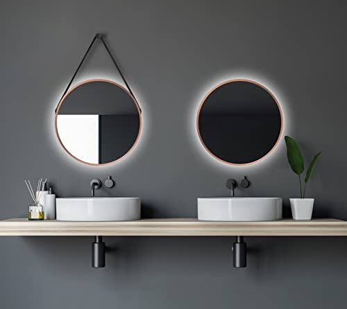 Talos Dekorativer runder Wandspiegel mit indirekter LED Beleuchtung in Kupfer matt Ø 50 cm