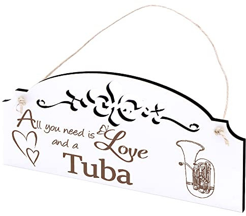 Schild Tuba Deko 20x10cm - All you need is Love and a Tuba - Holz Wanddeko Dekoration Wand