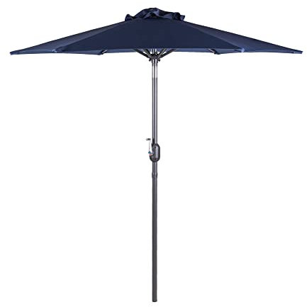 Alfresia 2 Metre Parasol - Round with Push Button Tilt, Outdoor Table Parasol Umbrella with Crank Handle, Garden Patio Sun Shade, Blue, Easy Assemble