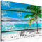 decomonkey Bilder Palme Holz120x80 cm 1 Teilig Leinwandbilder Bild auf Leinwand Vlies Wandbild Kunstdruck Wanddeko Wand Wohnzimmer Wanddekoration Deko Strand Meer Landschaft Abstrakt blau