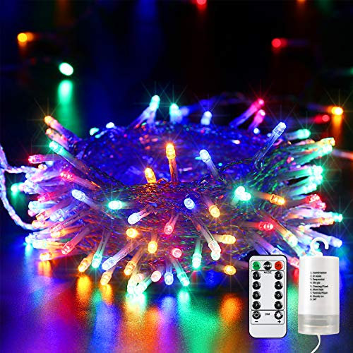 Qedertek Weihnachtsbeleuchtung Außen Batterie 20M 200 LED Lichterkette Timer, Wasserdicht Lichterkette für Innen Party Weihnachtsbaum Dekoration (Bunt)