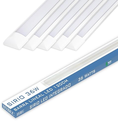 CLAR - Pantalla LED 120 cm, Pantalla LED, Luminaria LED 120 cm Techo, Regleta LED, Luz Cocina Techo, Barra LED Cocina, Luminaria LED, Pantallas LED, Barra LED Techo, Regletas LED, 6500ºK (36W Pack 5)