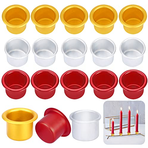 18Stück Kerzenhalter für Stabkerzen, Kerzenhalter Metall Klein Kerzenleuchter Teelichter, Kerzeneinsatz Tafelkerzen Kerzenständer, Kerzenhalter für Baumkerzen, Gold, Silber, Rosenrot