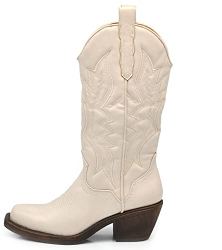 IF Fashion Cowboy Western Scarpe da Donna Stivali Stivaletti Punta Quadrata Camperos Texani Etnici 886 Beige N.36