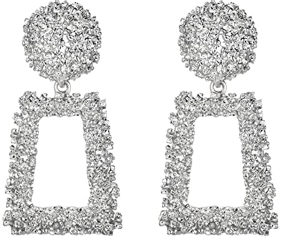 EVER FAITH Rechteck Geometrische Ohrringe Metall Statement Silber große Quadratische Tropfen-Ohrringe für Frauen und Mädchen Silber-Ton