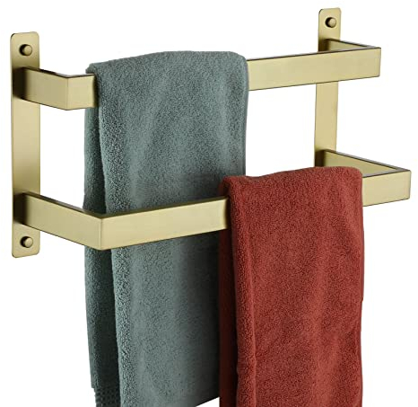 KOKOSIRI 16'' Towel Bars Bathroom 2-Tiers Ladder Brushed Gold Towel Rails Towel Holders Wall Mounted Towels Shelves Rack Stainless Steel, B5008BG-L16