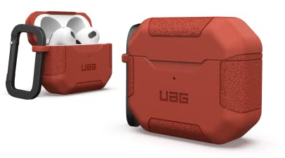 Urban Armor Gear Scout - Custodia per Apple AirPods (3a generazione 2021) [Wireless Charging Compatibile/Stato LED visibile, TPU testurizzato, moschettone rimovibile] Rust