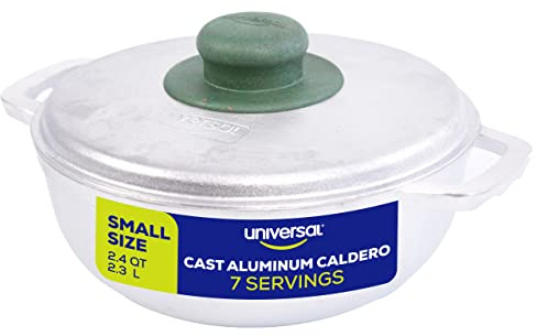 Universal Pequeña olla de arroz Caldero de aluminio fundido, 10 tazas, 2.4 cuartos de galón, 2.3 L, freidora de distribución uniforme del calor para cocción rápida y fácil limpieza, asas ergonómicas
