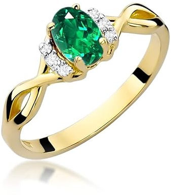 Damen Gold Verlobungsring mit 0,40Ct Smaragd und 0,05Ct Diamanten, 14 Karat Gold (585) | Goldring mit Box | Goldring für Frauen (Smaragd, 65 (20.8))