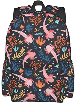 famliihw Schulrucksack, Büchertasche, Laptop-Rucksack, Freizeittasche, Tagesrucksack für Kinder, Jungen, Mädchen, Männer, Frauen, Reisen, Wandern, Axolotl, Einheitsgröße, Tagesrucksäcke
