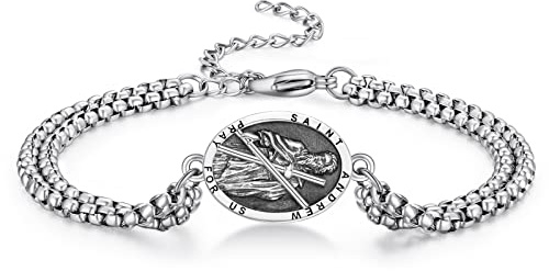 Heiliger Andreas Armband 925 Sterling Silber Heiliger Andrew Medaille Armband Schutz Schmuck Religiöse Geschenk für Herren