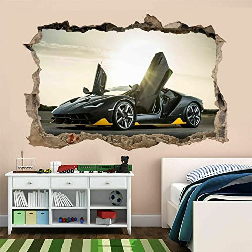 MFKTO Wandaufkleber Poster Aufkleber 3D Wandbild Wandtattoo Supercar Schwarz Sportwagen Wandtattoo Selbstklebend Print Art.-Nr