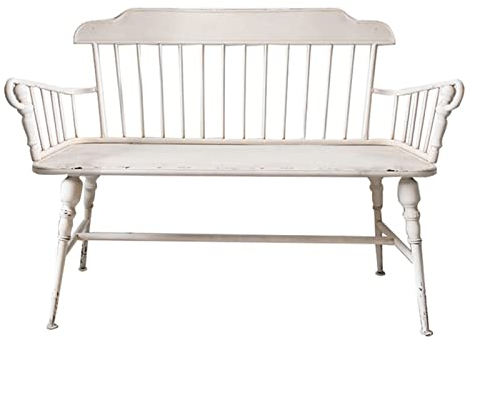 HASMI Outdoor park garden benches Outdoor Garden Bench Wrought Iron Courtyard Double Chair Retro Distressed Balcony Lounge Bench with Backrest, Milky White Yard Furniture
