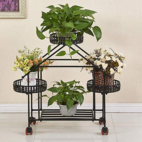 SWEGN Europäisches schmiedeeisernes Blumenregal, bodenstehender Wohnzimmer-Balkon-Blumenständer mit Mehreren Leitern, Blumentopfregal, fleischig grün, für den Innenbereich, zusammenklappbar, Kunst