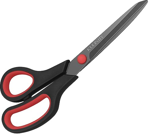 KUONIIY Schere Ultra scharfe Titanbeschichtung, weiche Komfortgriffe, Mehrzweckschere, schwarz-rot, 19,5 cm
