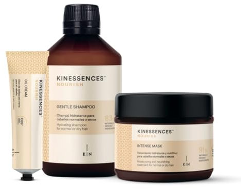 Pack KINESSENCES Nourish | Tratamiento de hidratación para cabellos normales o secos | Shampoo + Intense Mask + Oil Cream | KIN Cosmetics