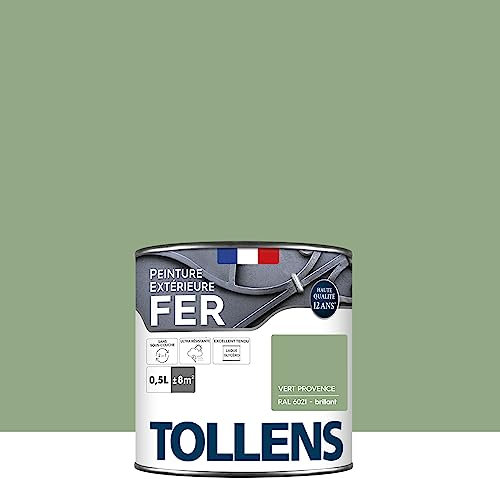 Tollens - Peinture extérieure fer 2 en 1 - Ultra Résistante - Protection antirouille - Laque Riche en Résine - Sans Sous-Couche - Entretien Facile - Satin - Vert Provence - 0,5L = 8m2