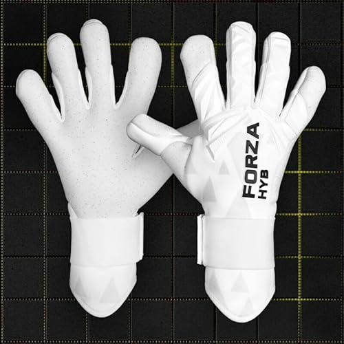 FORZA HYB Goalkeeper Gloves - Elite Hybrid Cut with Rubber Inject & Latex Wrap | Optional Wrist Strap, Available in White/Black [Sizes 4-11]