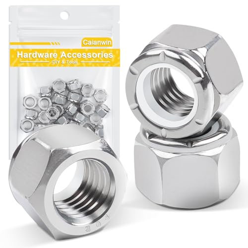 Caianwin 25Pcs 3/8-16 Nylon Insert Hex Lock Nuts A2 304 Stainless Steel DIN985 Self Locking Nuts for Industrial Construction Fasteners