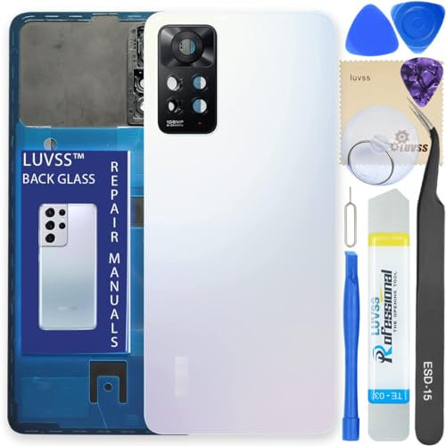 LUVSS Vitre Arrière pour Xiaomi Redmi Note 11 Pro 5G Blanc Coque Cache Batterie avec Lentille de Caméra, Adhésifs, Kit Outils, Guide De Réparation