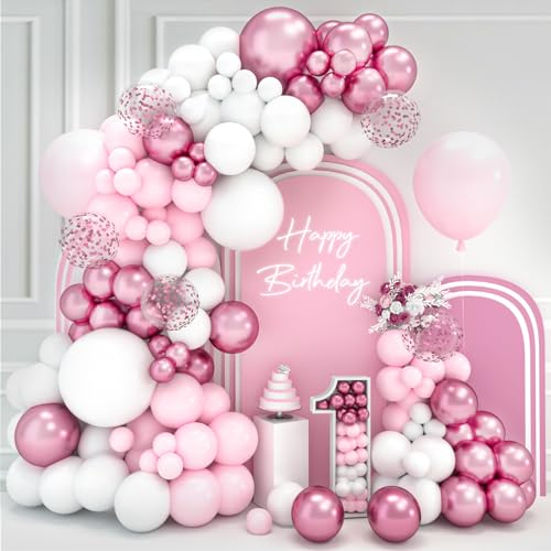 Kit Arco Palloncini Rosa e Bianchi - 102 Pezzi per Compleanno, Battesimo Bimba, Matrimonio, Baby Shower Decorazioni, Festa - Colori Rosa, Bianchi e Pastello