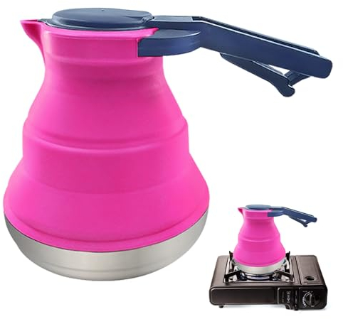 Vegena Silicone Folding Kettle, Camping Kettle 1500ml, Collapsible Kettle, Foldable Kettles Small Portable Silicone Tea Kettle Folding Coffee Pot For Hiking Travel And Outdoors(Rose Red)
