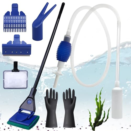 WEGREAT Aquarium Reinigungsset 5 in 1: Aquarium Reinigungs Set Aquarium Wasserwechsel Siphon und 5 Reinigungswerkzeuge Abnehmbar, Aquarium Zubehoer für Wasserwechsel und Reinigung