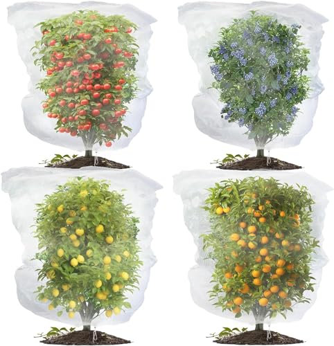 4PCS Fruit Tree Netting Bird Protection,Garden Netting Mesh for Plants,Insect Bird Barrier Netting Mesh with Drawstring, 120cm x 140cm Tomato Blueberry Bushes Cover Mesh Bags for Bird Vegetables