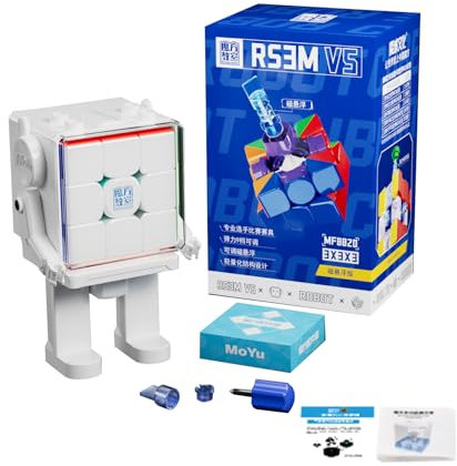 Moyu RS3M V5 Speed Magic Cube 3x3x3, Stickerless Magnetic 3x3 Cube Smooth Easy to Turn, for Competition Training and Birthday Gifts(Robot-Shape Display Box MagLev + Matte Version)