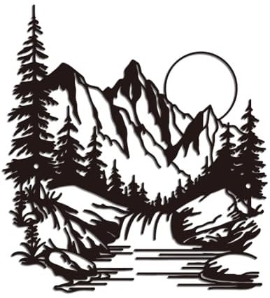 WADORN Seen Und Berge Wanddekoration Aus Metall, Schwarze Eisen Naturlandschaft Wand Silhouette Skulptur Dekor Wälder Und Berge Metall Wandbehang Dekor, 27.7x30cm