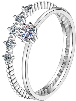 Musihy Women 14K White Gold Engagement Ring with 0.1ct Lab Grown Diamond 2 Rings Set, Size L 1/2