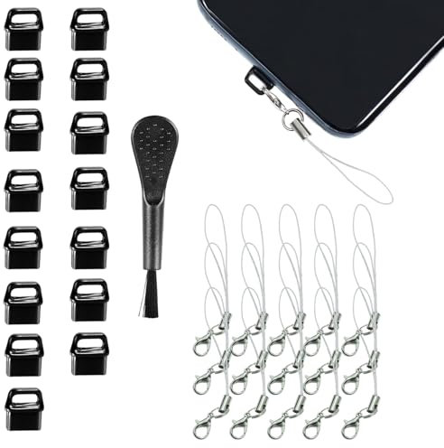 15 Stück USB C Staubschutz Stöpsel mit 15 Stück Lanyard, USB Typ C Port Staubschutzstecker USB C Schutzkappe mit Reinigungsbürste für Meiste Typ-C Handy Tablet Zubehör Ladebuchse Stopfen Schutz