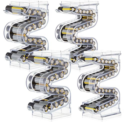 Tiangrid 4 Pcs Battery Dispenser for 56 AA & 40 AAA Wall Mount Battery Holder Organizer Clear Vertical Caddy AA AAA Combo Storage Rack Case, Stackable & Expandable