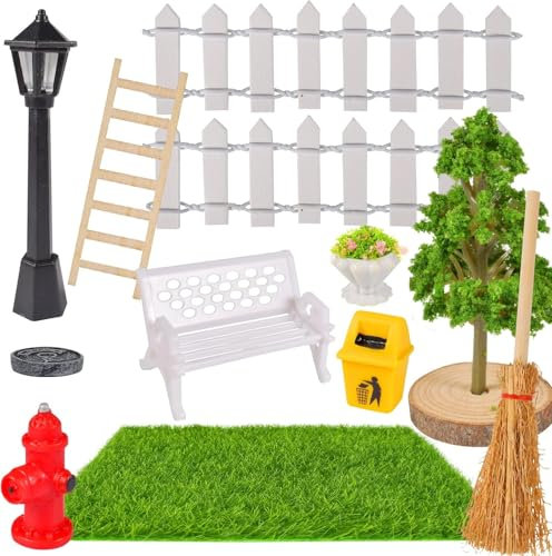 Miniatur Garten Zubehör UieaMsio Mini Garten Dekoration Set,Miniatur-Ornament Zubehör Set,Mini Gartenmöbel Deko,Miniaturgarten Gras,Garten Miniatur Puppenhaus,Miniatur Gartenmöbel