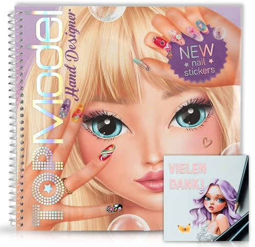 TOPModel Hand Designer Malbuch: Kreatives Malbuch mit 46 Seiten, 2 Bögen Foliensticker, 1 Bogen Fingernagel-Tattoos, E-Book Schritt-für-Schritt Zeichnen Lernen für Kinder