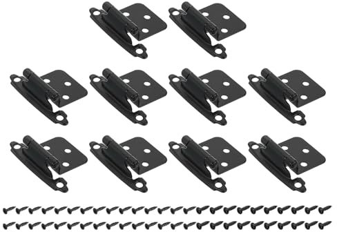 Sourcing Map 20Pcs 1/2 Overlay Semi-Concealed Black Iron Kitchen Cabinet Hinges with Self-Closing Feature and Easy Face Mount Installation