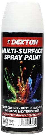 DEKTON Quick-Dry Aerosol Spray Paint, Interior And Exterior Usage – White Matt for Metal, Wood, and Plastic |Rust Prevention|Ideal for Fixtures Furniture's Components Projects