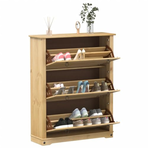 Sufrk Schuhschrank Shoes Cabinet Schuhaufbewahrung Schuhschrank Flur Corona 99x32x124,5 cm Massivholz Kiefer