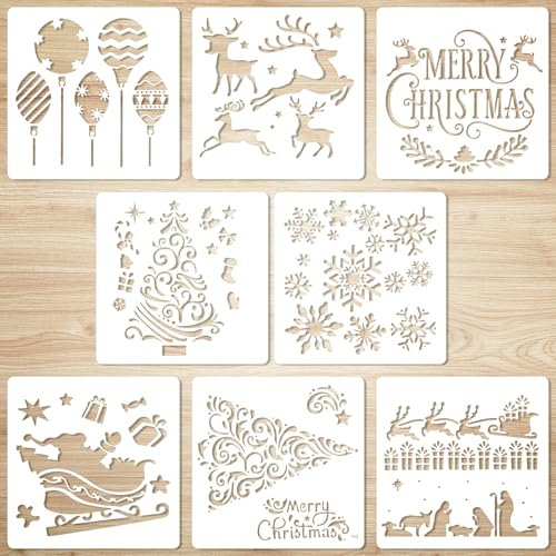8uds Plantillas Navideñas, 13,1x12,9cm 8 Diseños Plantillas Navideñas Reutilizables para Manualidades Plantillas de Pintura Navideña para Ventanas Vidrio Decoración Del Hogar