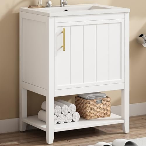 KOMHTOM Meuble Salle de Bain Rangement avec Vasque Armoire de Salle de Bain Blanc/Gris, Meuble sous lavabo Salle de Bain (Blanc)