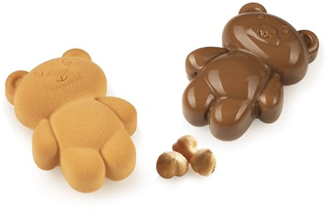 silikomart Stampo in Silicone Teddy Bear | per Monoporzioni, Confezione da 1 Stampo per Dolci + Cutter, Antiaderente, 8 Monoporzioni, Made in Italy
