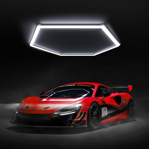 ASNABYYA Hexagon LED Lights, Hexagon Led Garage Light 48W 6500K IP54 Hexagonal Grid Shop Lights Linkable Plug-in Ceiling Light for Garage Workshop Basement Gym Warehouse Supermarket