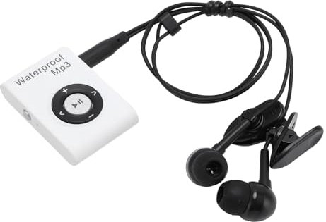 Plyisty IPX8 wasserdichte MP3 -Player, Musikplayer mit Rückenclip, Eingebaut in 8 GB Speicher, Unterwasser -MP3 mit Kopfhörer Zum Surfen, Schwimmwassersport, Laufen (White)