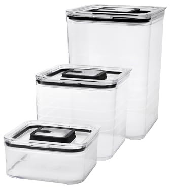 Sallys Vorratsdose Set - 3er, 4er, 6er oder 12er Set Organizer Küche Vorratsdosen mit Deckel luftdicht Aufbewahrung Küche für Mehl, Zucker Küchenutensilien Aufbewahrung (3er Set Quadratisch)