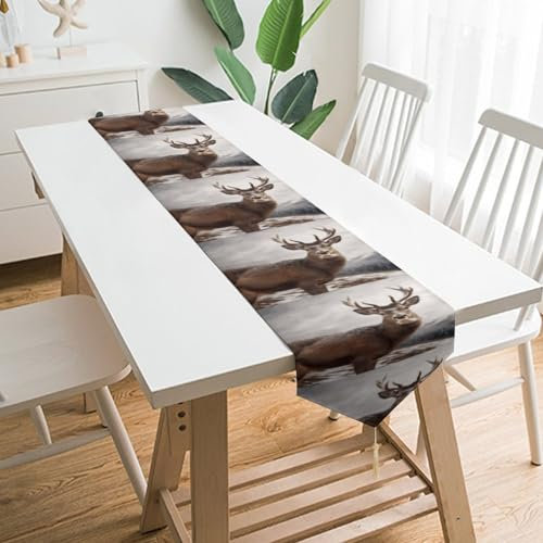 Tischläufer mit wilden Tieren, Hirsch, Frühling, waschbar, extra lang, rustikaler Tischläufer für Bauernhaus, Boho, Couchtisch, saisonaler Sommer, Küche, Esstisch, Dekoration für Zuhause, Party, 229 x