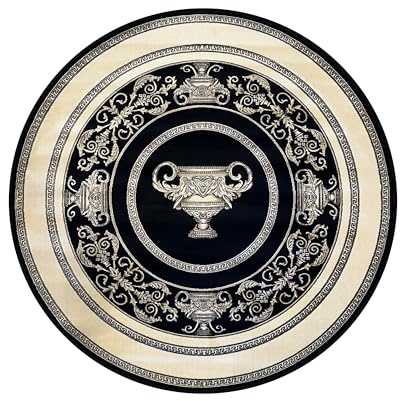 Belle Arti Runder Teppich Wohnzimmer Schlafzimmer Rund Kurzflor in Schwarz Gold Mike Milano - rutschfest, antiallergisch, 100% Viskose (150 cm, Runde Form)