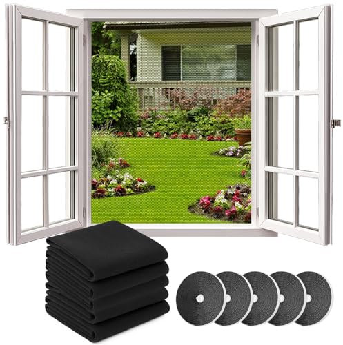 Druuzyl 5 Piezas Mosquitera para Ventana Autoadhesiva (1.3x1.5m) – Malla Negra Alta Densidad con 5 Rollos Cinta, Ajustable sin Taladrar, Reutilizable para Todo Tipo de Ventanas