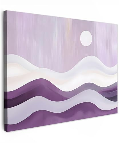 MuchoWow© Leinwand Deko Schlafzimmer Aesthetic Leinwandbilder Wohnzimmer | 70x50 cm - Gemälde Foto Geschenk Living Room Decoration Landschap - Abstract - Paars - Wit