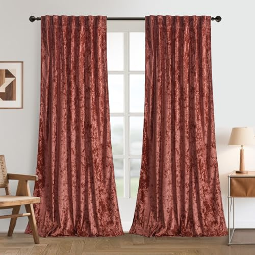 gisewood Dusty Rose Pink Crushed Velvet Curtains 96 Inches Long Thermal Insulated Back Tab Drapes Room Darkening Draperies Window Panels for Bedroom Living Room Set of 2