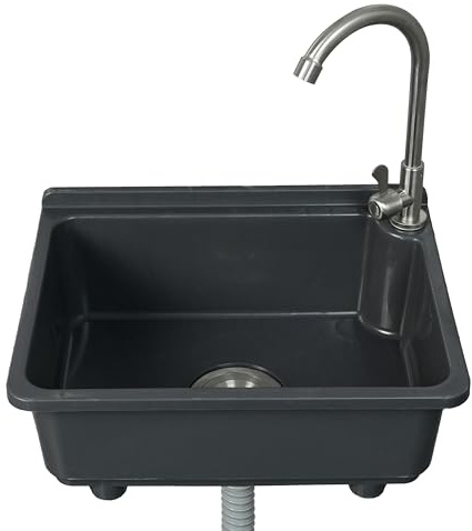 Fregadero de cocina de un solo cuenco, fregadero de cocina montado en la pared de 16.9 x 12.8 pulgadas con agujero para grifo de 1.25 pulgadas, fregadero de plástico para caravana, hogar, restaurante
